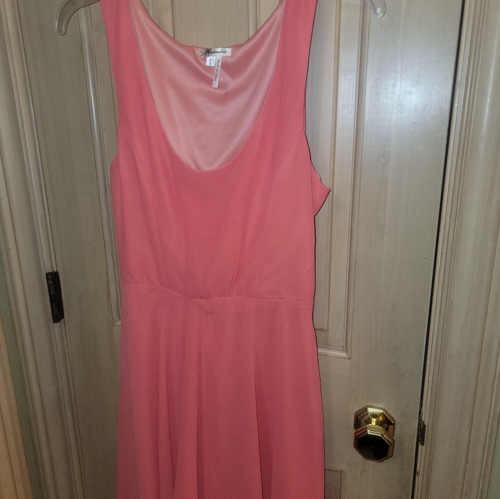 Misses Sz L Coral Dress Marineblu Sleeveless Partial Open Back Longer In Back - Picture 7 of 8